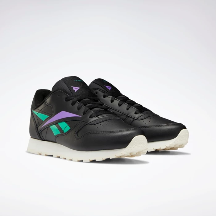 Classics Reebok Classic Leather Damske Black/Turquoise/Purple | NGMAKZ167